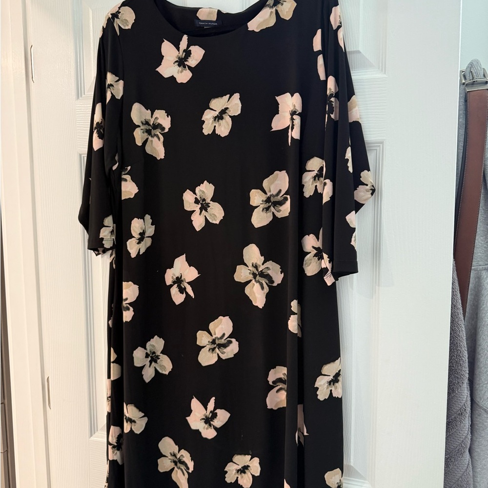 Tommy Hilfiger Black Dress with Cream Floral Pattern